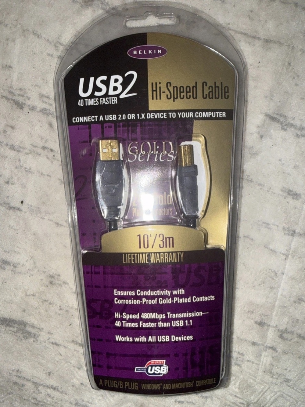 Belkin Gold Series 10ft USB 2.0 Cable New hi-speed 480mphs transmission